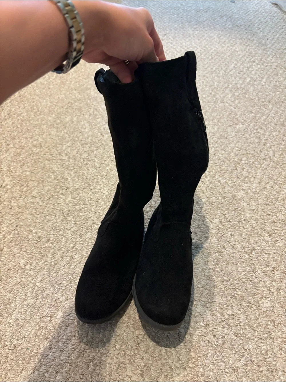 Girl’s Black Mid-Calf Suede Zip Boots